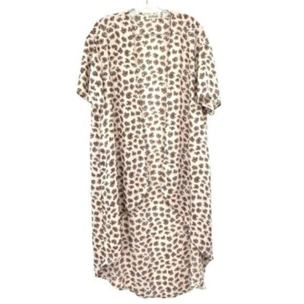 Listicle Leopard Print Open Front Long Animal Print Kimono Duster